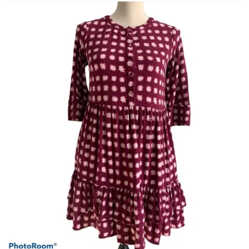 Boden Burgundy and White Midi Dress